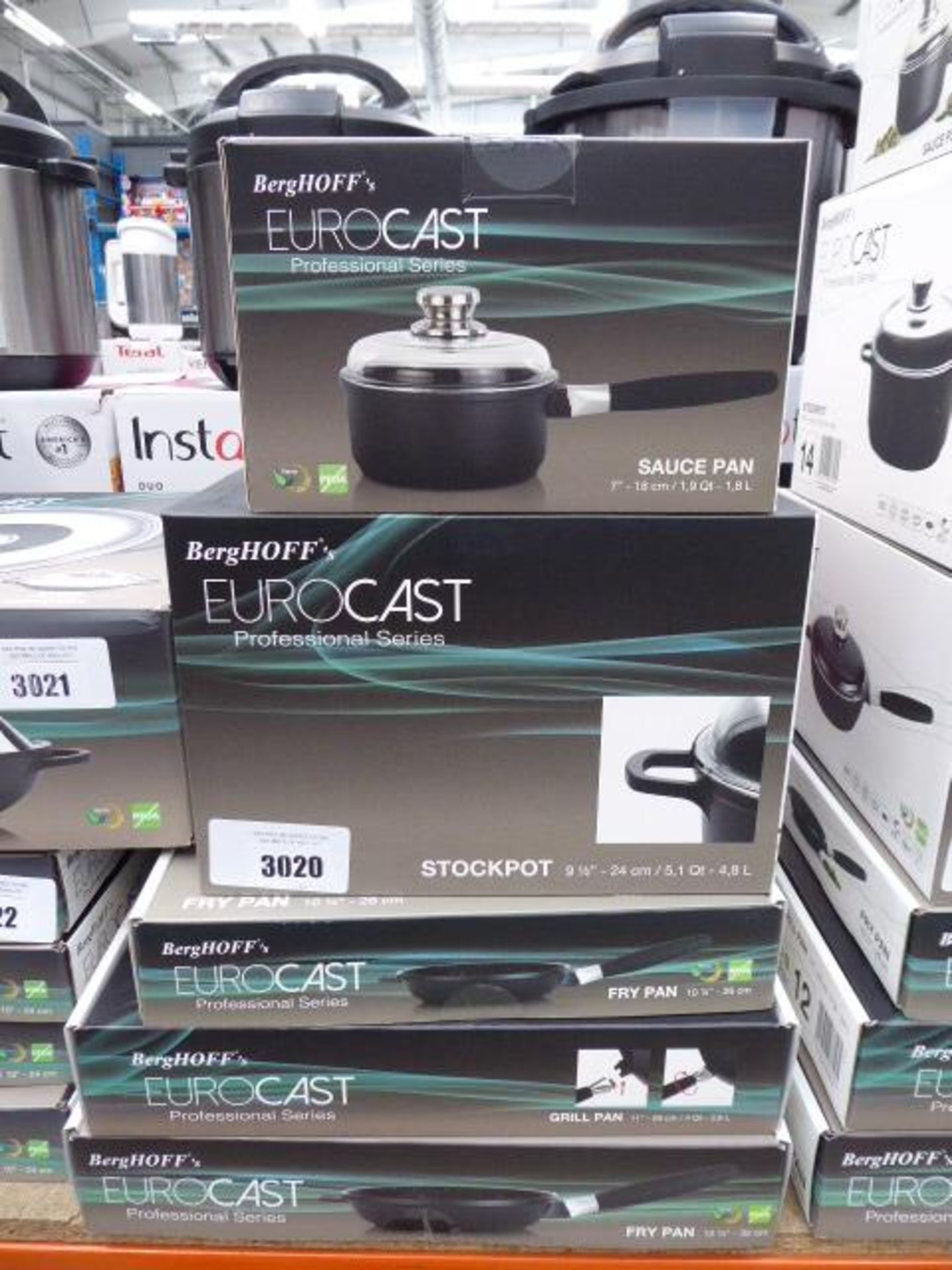 5 piece BergHOFF Eurocast Professional Series pan set with boxes to include saucepan, stock pot, 2