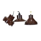 Three small 1970's brown enamelled ceiling lights CONDITION REPORT: Working order