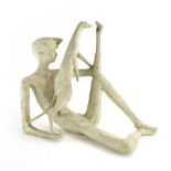 A plaster sculpture modelled as a reclining boy and a meercat, h.