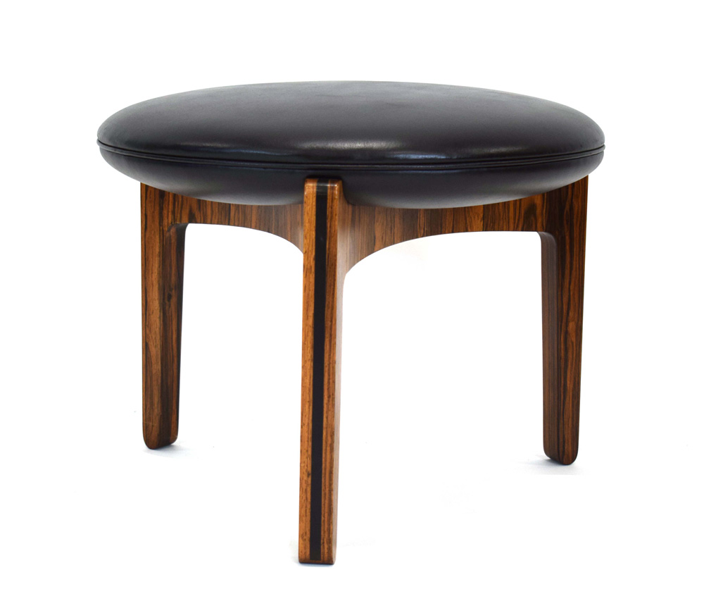 A 1960's rosewood and ebonised stool with black upholstery over a tri-form base *Sold subject to - Image 3 of 7