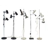 A group of five 1970/80's standard lamps including one with spun aluminium conical shades