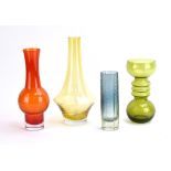 A group of four Riihimaki glass vases including a moulded 'Bark' style vase