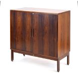 A 1960's Danish rosewood and crossbanded two-door office cabinet by BS Mobelfabrik,