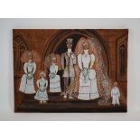 Marie Whitby, A marriage scene, signed and dated 1976, ceramics on textiles,