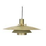 A Danish Top Lamper three-tier brushed metal and brass pendant ceiling light CONDITION