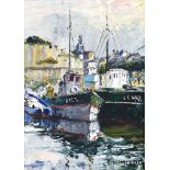 Rene Le Forestier (1903-1972), A French harbour, signed, oil on canvas,