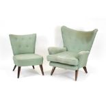 A pair of 1950/60's 'his and hers' chairs including a wingback armchair and a single chair,