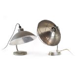 Two Industrial machinist's lamps with large open shades in black and grey CONDITION