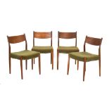 A set of four 1960's Danish teak bar back dining chairs with studded upholstery,