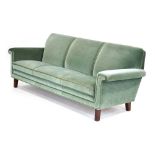 A 1960/70's Danish pale green draylon three seater sofa on square straight legs,
