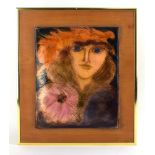 Peter Campbell (1931-1989), 'Fille a Chapeau Plumeux', enamel on copper, 22 x 27 cm,