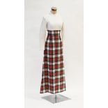 A 1960's full-length dress with a tartan pattern skirt, size 10,