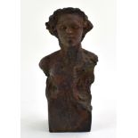 A studio pottery raku-fired bronze-style bust, in the manner of Jennie Hale (Longham Pottery), h.