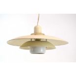 A Danish Type 80 white enamelled three-tier ceiling light with a mesh top diffuser