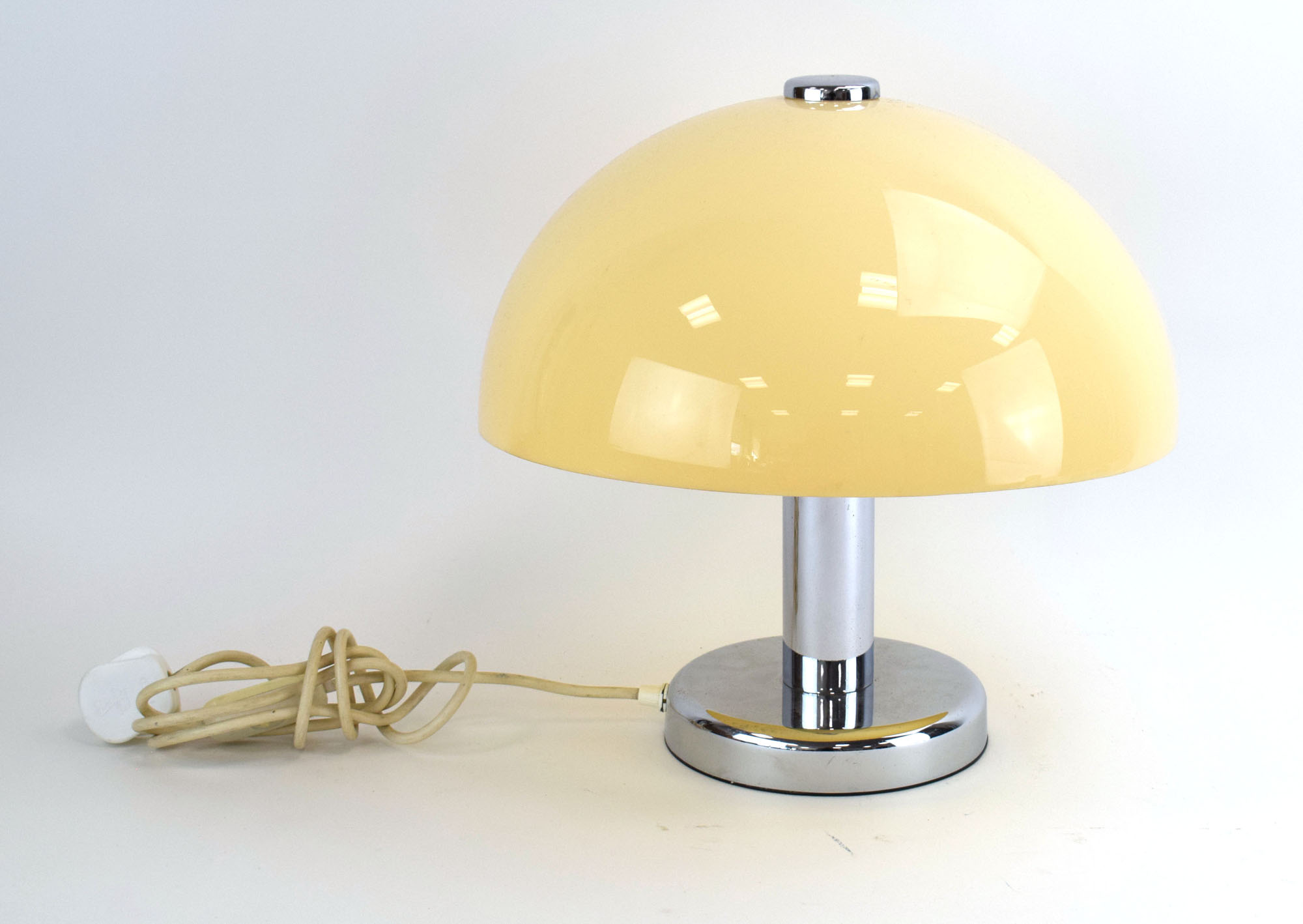 A 1980's chromed and perspex 'mushroom' desk lamp in the manner of Guzzini, h.