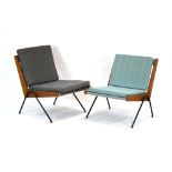 Robin Day, a pair of 1960's 'Chevron' chairs with black tubular legs,