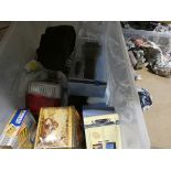 Box containing a quantity of tins, toys and tools