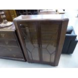 1930's oak glazed 2 door display cabinet Some wear and surface scratches