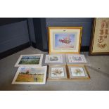 Selection of prints inc. novelty picture of flying car from Sir Algenon, Alton Towers series with