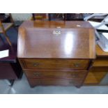 19th Century mahogany bureau, the fall front with fitted interior above 3 graduated drawers Heavy