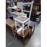 White painted cane seated bedroom chair, 2 tier oak finish tea trolley and dark stained barley twist