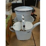 Enamelled bucket, bowl and watering can