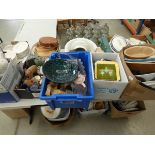 7 boxes containing a large quantity of Denby, ornaments, studio pottery, glassware, tureens,