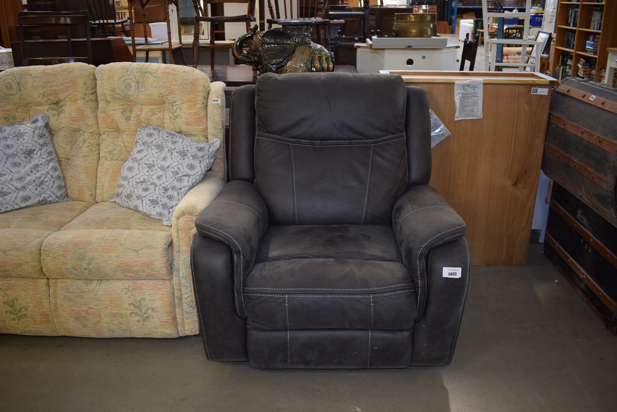 5238 Grey faux suede reclining armchair - Image 2 of 2