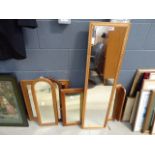 5 pine, teak and other wooden framed mirrors