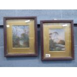 Pair of framed and glazed paintings, depicting river landscapes Poor