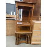 2 tier oak side table, plus a nest of 3 tables