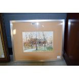 Framed and glazed watercolour of townscape by Terry Newton Brown