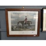 Engraving of Mr Charles Davis on horseback, with his hounds