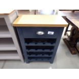 5003 Dark blue and oak top wine rack with single drawer