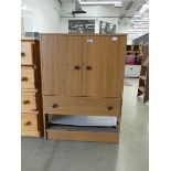 Pine effect double door cabinet with 2 drawers under