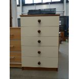 Melamine and stained pine chest of 5 drawers