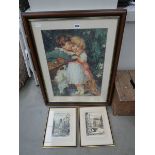 Pears style print with a young couple, plus 2 Austrian engravings of Innesbruck