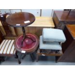 Reproduction drum-style side table, a small tripod side table, together with a piano stool and 2