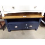 5092 Dark blue finish and oak top corner TV cabinet In need of attention