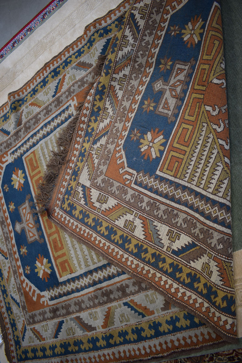 (16) Afghanistan hand woven carpet in shades of brown, cream and blue depicting geometric motifs, - Image 2 of 2