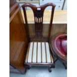 Single Edwardian beech bedroom chair in striped upholstery