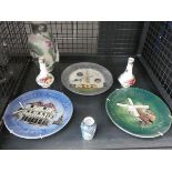 Cage containing 3 Moorcroft plates, Old Country Rose vases, Moorcroft pot and a floral decorated