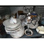 Cage containing a large quantity of Indian Tree crockery, plus general china