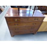 19th century mahogany chest of 4 graduated drawers on bracket feet In need of some attention