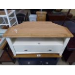 5007 Cream finish and oak top corner TV cabinet As found, poor condition