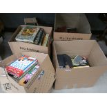 7 boxes containing maps, gardening books, encyclopedia, dictionaries and novels