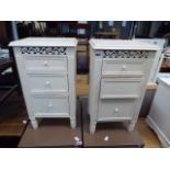 Pair of cream painted 3 drawer bedside cabinets In need of some attention