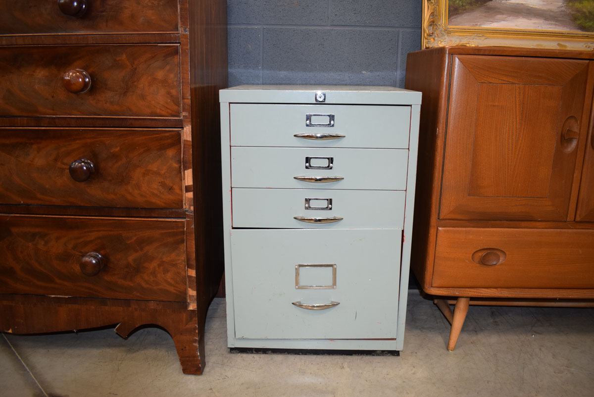 5176 Grey and orange painted filing cabinet In need of attention