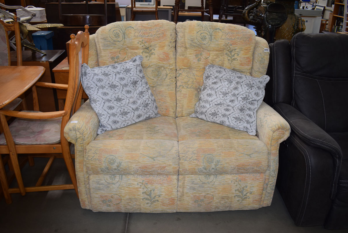 5409 Fabric upholstered 2 seater sofa and pair of grey scatter cushions