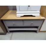 5099 Grey finish and oak top rectangular TV cabinet Damage throughout